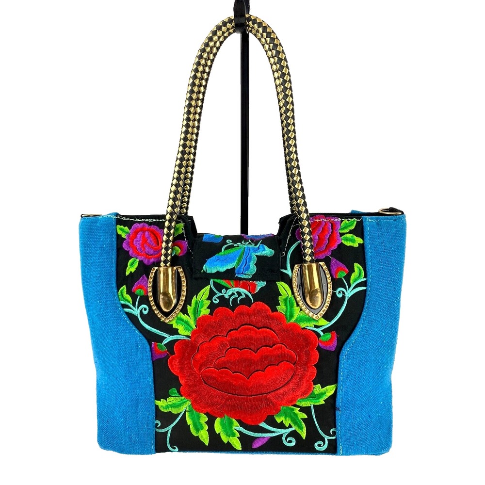 Embroidered Shoulder Bag Purse Mexican Handcrafted Satchel Handbag Colorful EUC